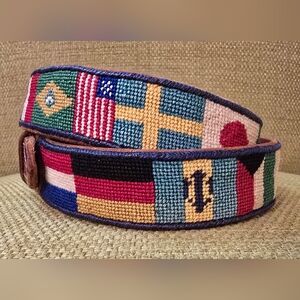 Vinatge Handmade Needlepoint Flag Belt